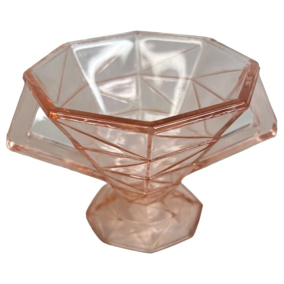 Pink Depression Glass Cracked Ice Covered Sugar Bowl with Lid Art Deco Style VTG - Picture 2 of 9